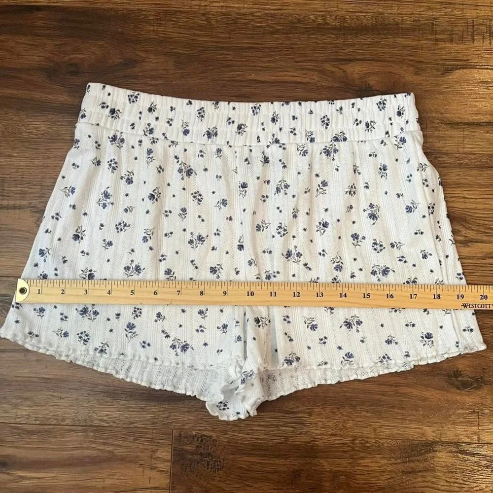 Womens Floral White‎ Blue Coquette Bloomers Loungewear Shorts Cottagecore Boho M - Picture 5 of 6